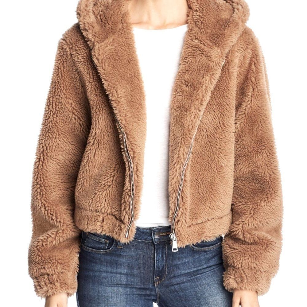 Bagatelle NYC Cream Hooded Faux Fur Coat M